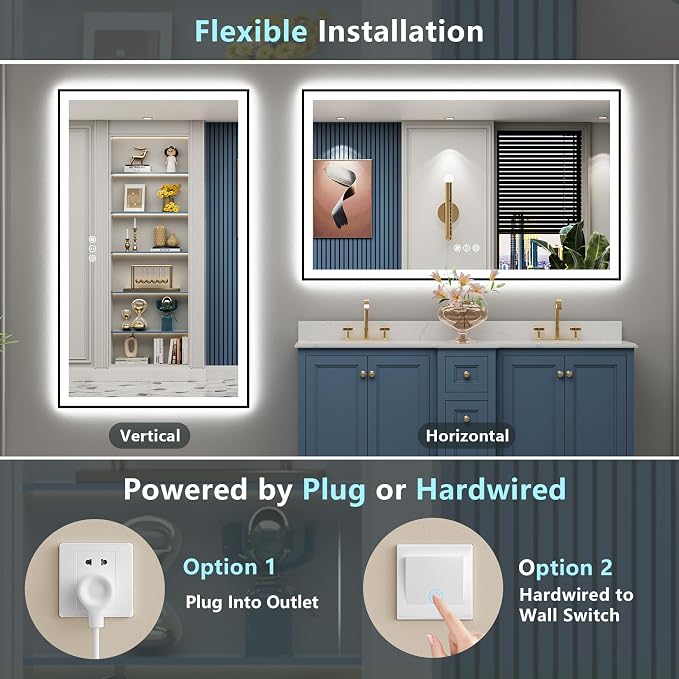 60x30 Black Framed LED Bathroom Mirror - Image 7