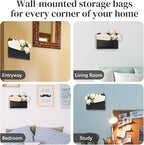 Wall Mount PU Leather Mail Holder Black Faux Leather Letter Holder 2 Ring 9.8" - Image 4