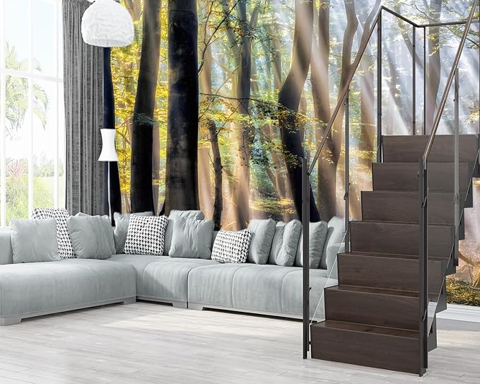 XMPMBM-Sunny Forest Woodland Fabric Wallpaper Misty Tree Living Room Bedroom - Image 3