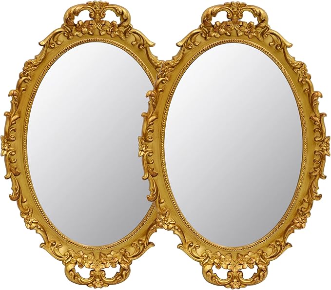 Tstarer 2 Pack - Vintage Decorative Gold Framed Mirror, Wall Hanging Mirrors & by Tstarer