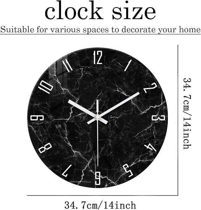 Big Wall Clock for Living Room Decor Marble Glass Wall Clock Battery Operated - Image 3