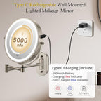 FUNTOUCH 3X/20X Wall Mounted Lighted Makeup Mirror, 5000mAh Rechargeable Double - Image 3