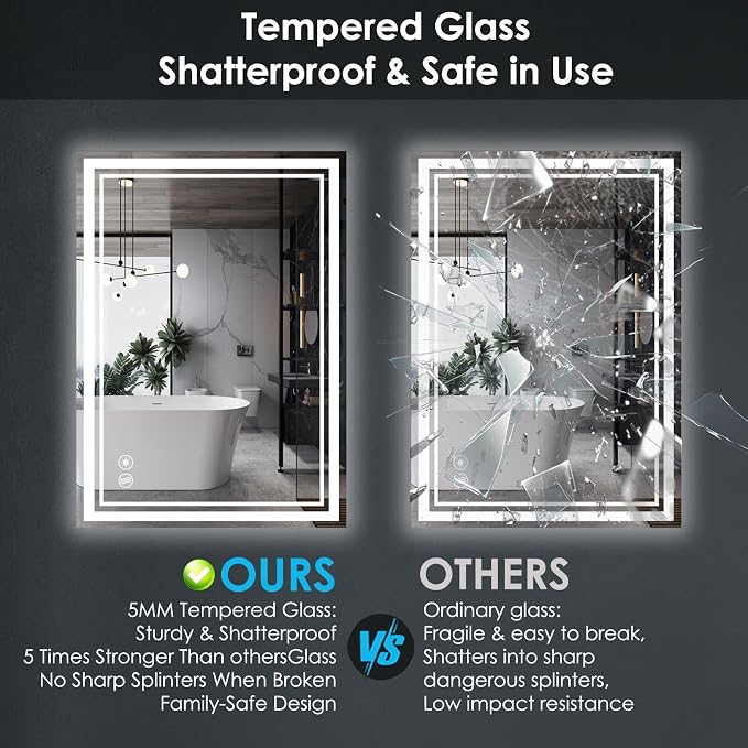 24“ x 36” LED Mirror for Bathroom Front and Backlit Anti-Fog Dimmable 3 Colors - Image 7