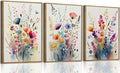 KISSFOX Framed Colorful Wildflower Canvas Wall Art Set Of 3 Flowers Pictures by KISSFOX