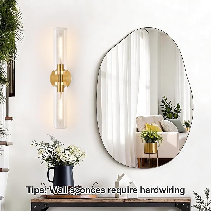 Indoi Brushed Gold Wall Sconces, Hardwired Bathroom Sconces Wall Lighting - Image 5