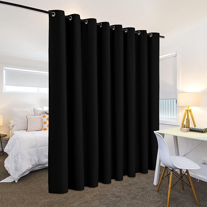 RYB HOME Black Privacy Office Divider Panel Extra Wide Long Curtain, Premium - Image 3