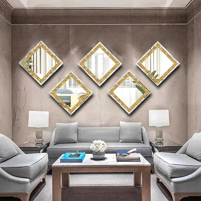 2 Piece Wall Mirrors, Crush Diamond Wall Decor - Image 6