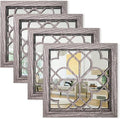 Set of 4 14 Inch Square Brown Window Pane Wall Mirrors, Shatterproof Rustic by HMANGE