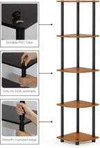 Furinno TURN-N-TUBE Corner Shelf, 5-Tier Corner Bookshelf, Open Storage Shelves - Image 5