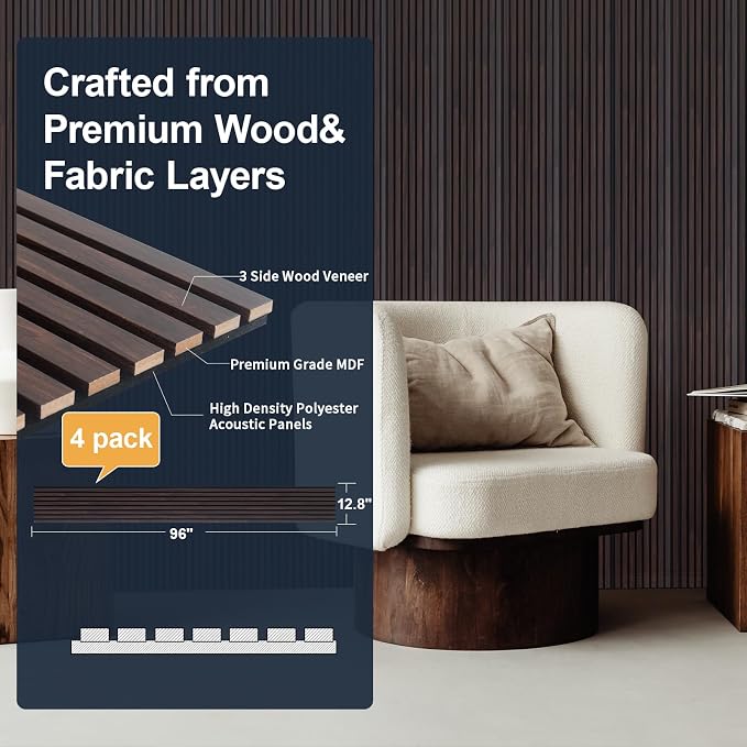 NeatiEase Wood Panels for Wall, 4-Piece 96" x 12.6" Soundproof Wood Slat Wall - Image 2