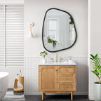 Black Asymmetrical Mirror Large 26"x18" Irregular Oval Wall Mirror Modern Wood - Image 6