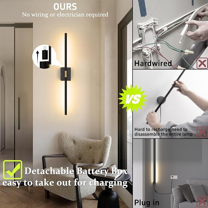 iThird Battery Operated Wall Sconces Set of 2: 10000mAh Rechargeable Wall Lights - Image 3