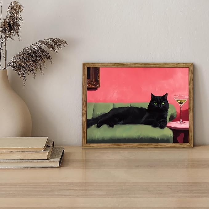 Cute Black Cat With Martini Wall Art Funny Animal Wall Decor Quirky Whimsical - Image 4