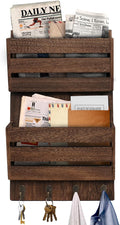 Mail Organizer Wall Mount with 4 Key Hooks, Rustic Wooden Hanging Mail Sorter by SWALLOW+BRAND