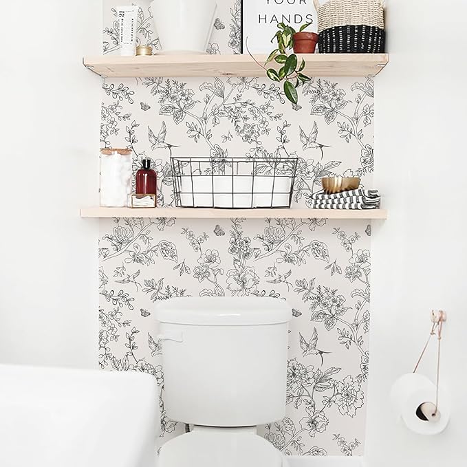 Froluya Black and Cream White Floral Wallpaper Peel and Stick Wallpaper - Image 8