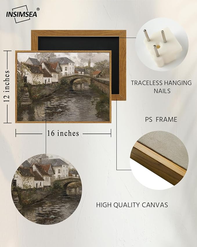 InSimSea Framed Canvas Wall Art Vintage Decor, Landscape Wall Art, Riverside - Image 4