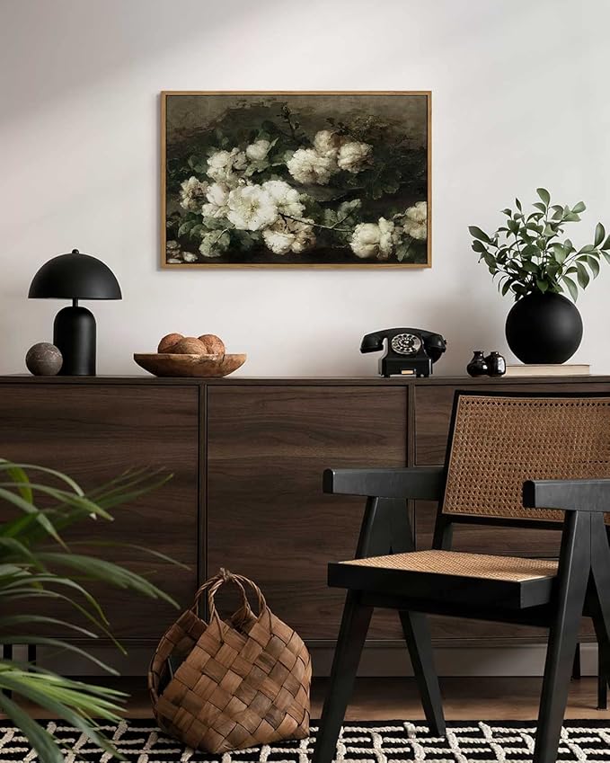InSimSea Framed Canvas Wall Art Vintage Decor, Room Decor White Roses Still - Image 3