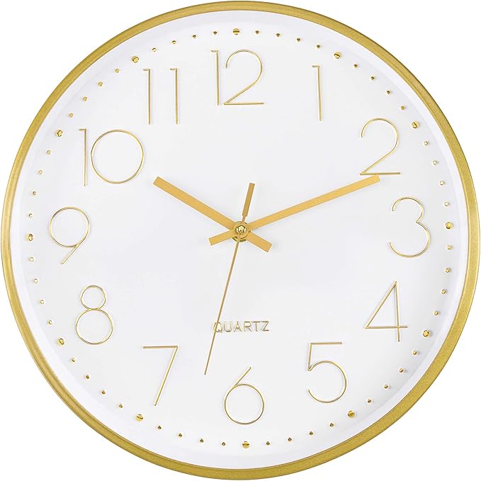 Foxtop Gold Wall Clock 12 Inch Silent Non-Ticking Battery Operated Round Quartz by Foxtop