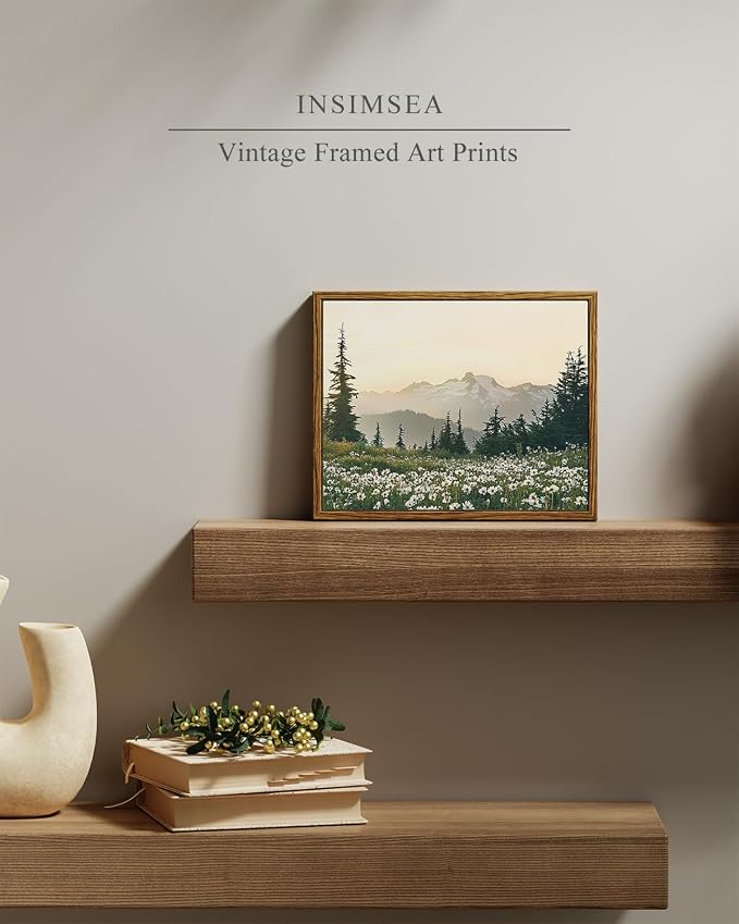 InSimSea Framed Canvas Wall Art, Vintage Floral Wildflowers Mountains Prints - Image 2
