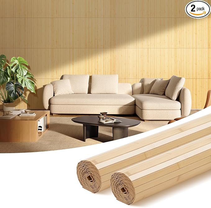 OUZUGIE 2 Pack 96x24 Inch Natural Bamboo Wall Panel – Carbonized Pole Wrap by OUZUGIE