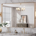 LOAAO 48”X32” Gold Bathroom Mirror, Rounded Rectangle Gold Frame Mirror by LOAAO