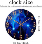 Blue Wall Clock Battery Operated 14 Inch Modern Wall Clock Non Ticking Glass - Image 5