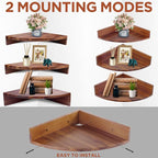 Demigo Corner Shelf Wall Mount Set of 3, Solid Acacia Wood Round Floating - Image 5