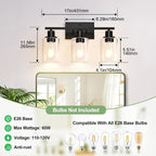 Indoi 3 Light Bathroom Light Fixtures, Matte Black Modern Vanity Lights - Image 8