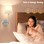 NIORSUN 14.5 inch Battery Operated Wall Sconce Set of 2, Brushed Nickel - Image 6