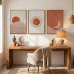 Framed Sun and Moon Boho Wall Art Bedroom, 3 Piece Abstract Minimalist - Image 4
