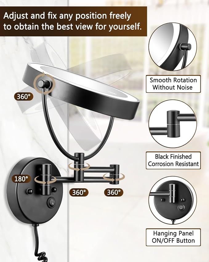 ALHAKIN 9" Wall Mounted Lighted Makeup Mirror, Large Double Sided 1X/10X - Image 7