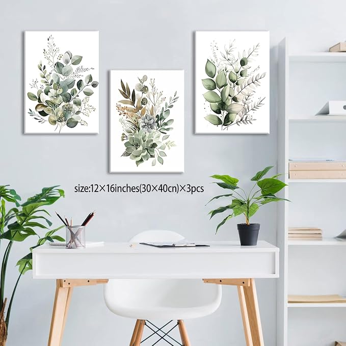 Bwodke Botanical Wall Art Plant Floral Watercolor Canvas Prints Set of 3 Framed - Image 8
