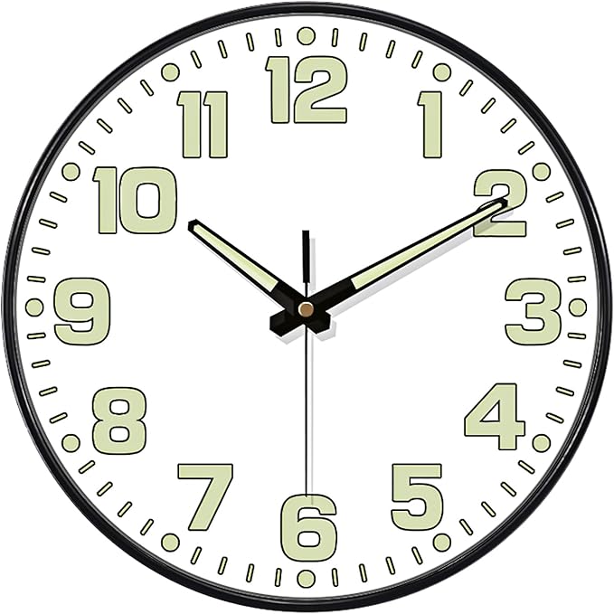 Glow in The Dark Wall Clock, Large Easy Read Numbers Tempered Glass Night Light by MABPEDO