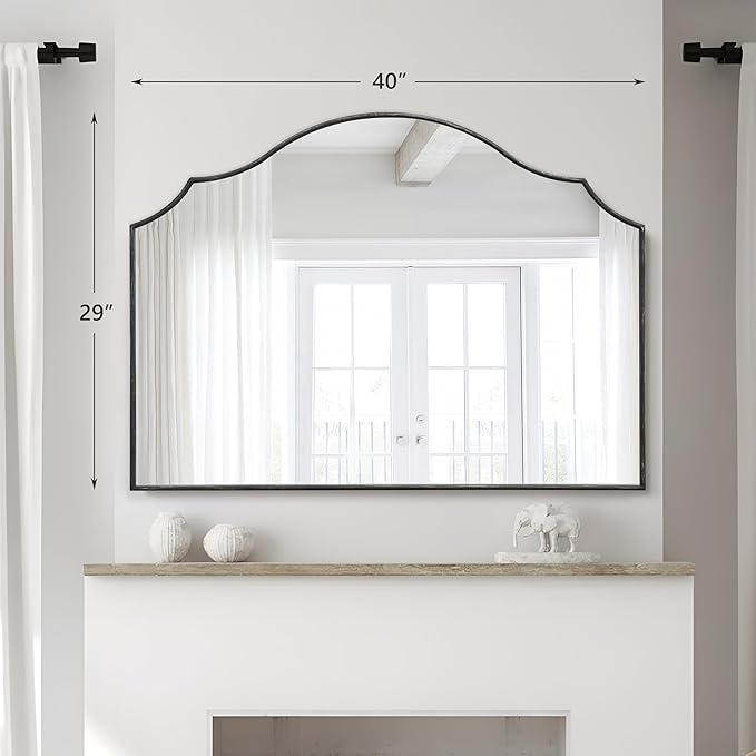 Besdomus Black Scalloped Wall Mirror: 40"x29" Large Modern Wooden Arched - Image 3