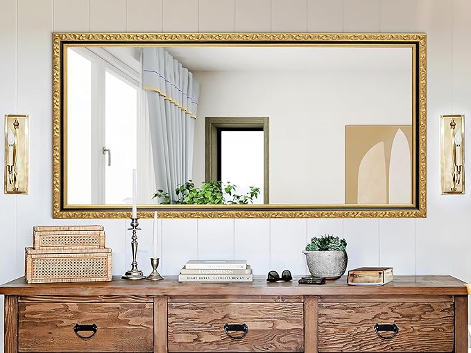 Vintage Large Wall Mirror for Wall, Traditional Ornate Gold Wooden Mirrors by AutdotWallMirrors