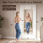 Antok 58"x20" Over the Door Mirror, Full Length Mirror Door Hanging - Image 2