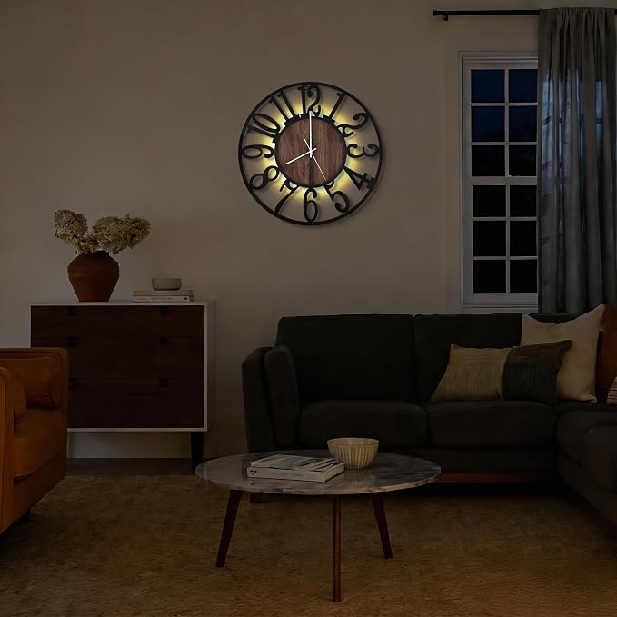 20'' Silent Wall Clock with Adjustable Night Light, Glow in The Dark Decorative - Image 7