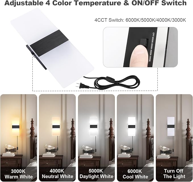 TRLIFE Modern LED Wall Sconce, Adjustable 4 Color Temperature 12W Morden Wall - Image 2