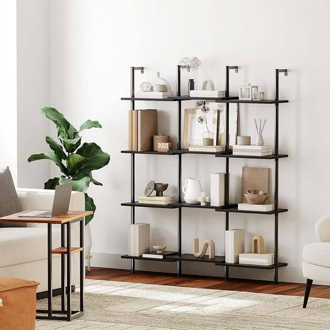 HOOBRO DIY Ladder Shelf, 6-Tier Wooden Wall Mounted Bookshelf, Narrow Bookcase - Image 2