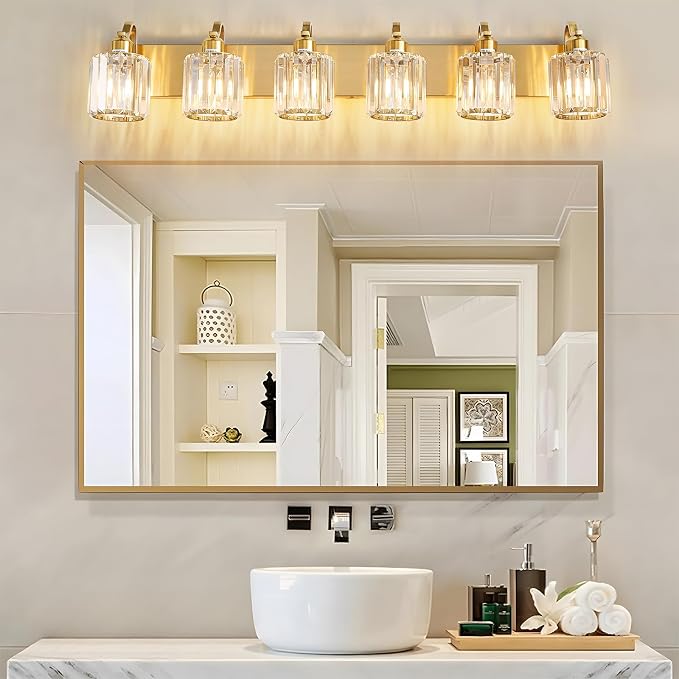 Modern Bathroom Vanity Light 6-Lights Brass Gold Vanity Light Crystal Wall - Image 2