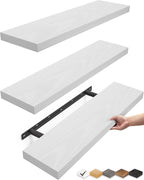 BAYKA White Floating Shelves for Wall, 22.5 Inches Wall Mounted Rustic Wood by Bayka