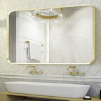 Wall Mount Mirror for Bathroom, Brushed Gold Metal Framed Rounded Corner - Image 3