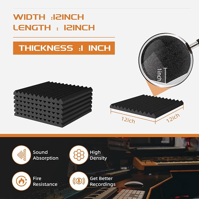 54 Pack Sound Proof Foam Panels |12"×12"×1" Quick-Recovery Soundproof Wall - Image 3