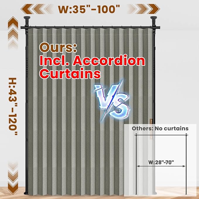 100% Blackout Room Divider Curtains Sets Grey W100 x L84 in 1 Panel No Drill - Image 2