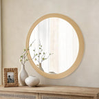 CULER Round Mirrors 24 Inch, Wood Vanity Wall Rustic Mirror, Natural Circle - Image 3