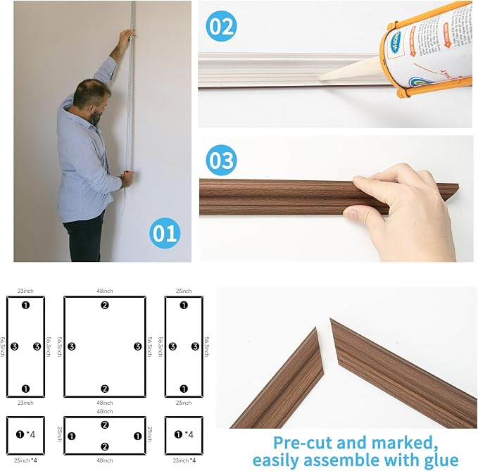 Art3d Pre-Cut Wall Molding Set of 6 pcs, Ready-to-Assemble Wainscoting Panels - Image 8