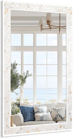 Tanmicoshomy 24 x 47 Inch White Rectangle Wall Mirror, Natual Shell Framed - Image 7