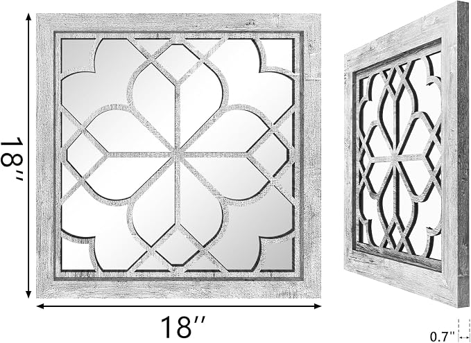 Set of 2 18 Inch Large Square Grey Window Pane Wall Mirrors, Shatterproof - Image 2