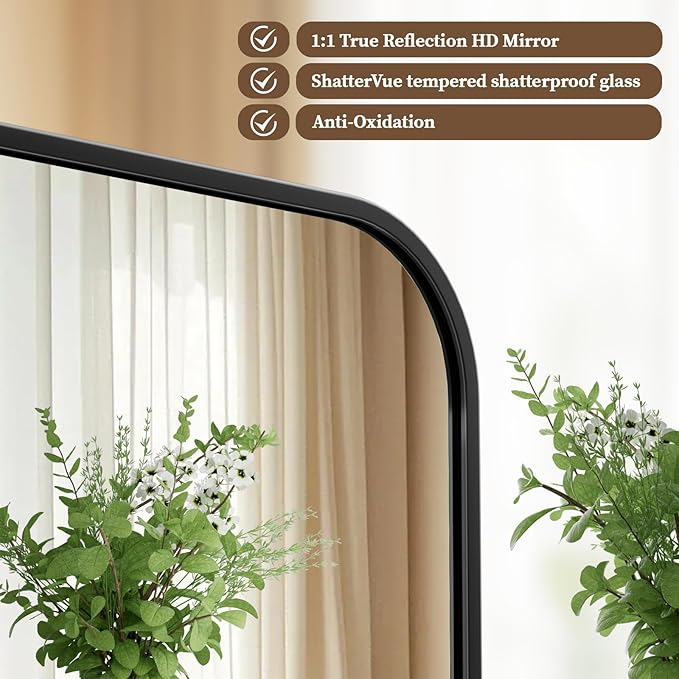 BEAUTYPEAK 30" x 48" Black Metal Frame Rectangle Vanity Mirror - Image 2
