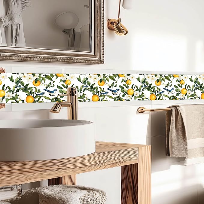 IVN Wallpaper Border Peel and Stick PVC Citrus Blossom and Bird Design 4x196 - Image 6